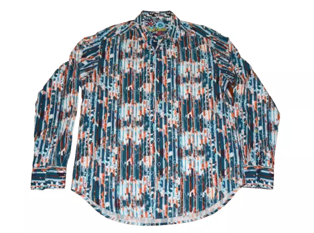 ROBERT GRAHAM Turquoise & Orange Abstract Pattern Long Sleeve Shirt Mens Medium