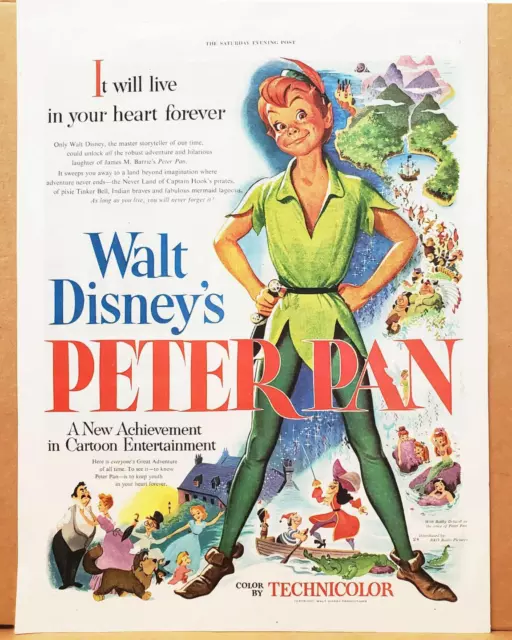Walt Disney's Peter Pan 1953 Original Movie Promo AD Cartoon Animation Vintage