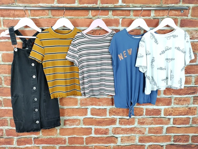 GIRLS BUNDLE AGE 10-11 YEARS ELLESSE H&M etc DENIM PINAFORE TOP T-SHIRT 146CM