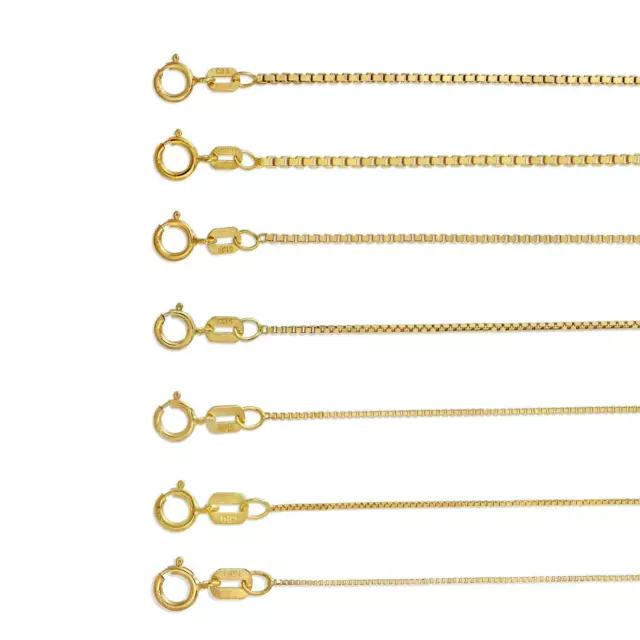 Solid 14K Yellow Gold Box Chain Necklace, Choker chain, 14" - 24"