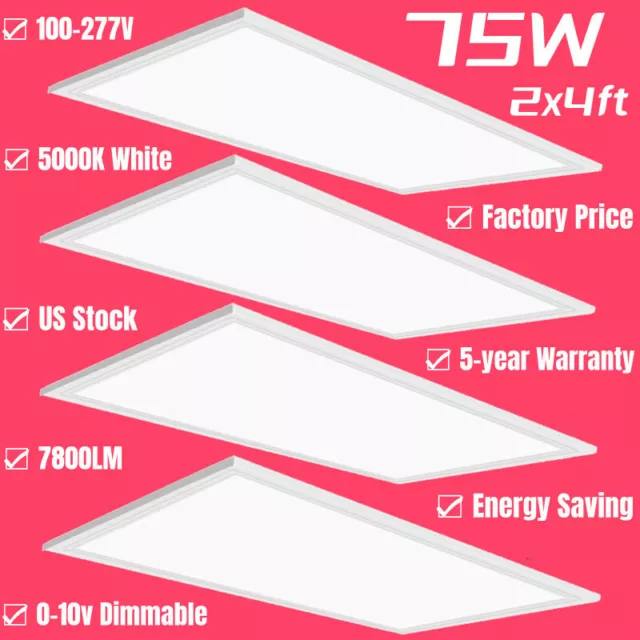 4Pcs 2x4 LED Flat Panel Light,75W Slim Shop Lamp Fixture Ceiling Tile or Pendent