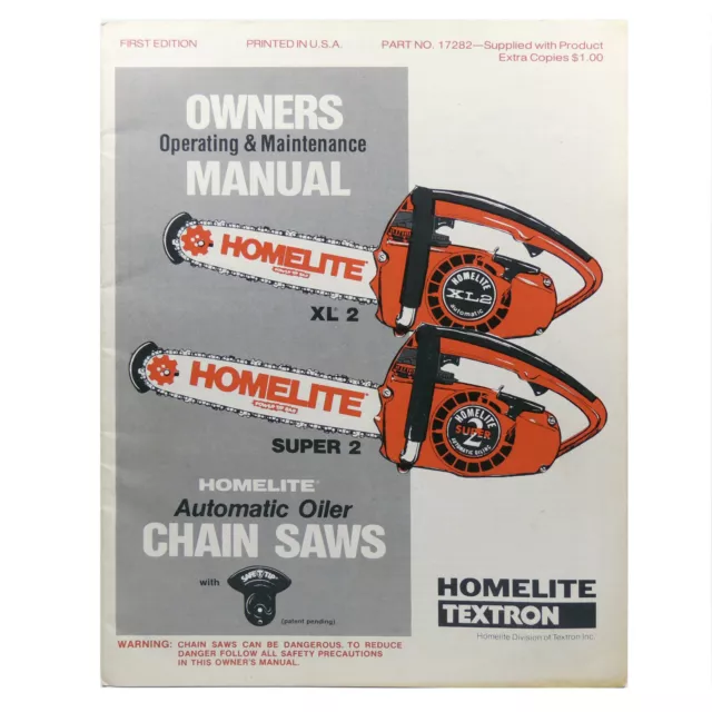 HOMELITE XL2 CHAINSAW Owner Manual Operating and Maintenance 3.94