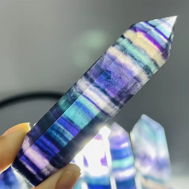 Natural Rainbow fluorite obelisk gem quartz crystal wand Tower reiki healing 1pc