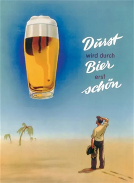 Durst wird durch Bier erst schön Blechschild 8x11 cm Blechkarte Sign PC-201/314