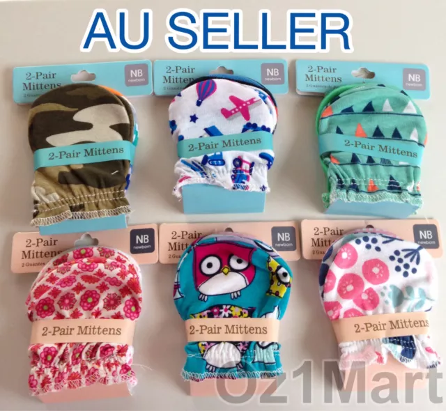 2 Pairs Quality Cotton Cute Baby Newborn Mittens Gloves for Boys and Girls