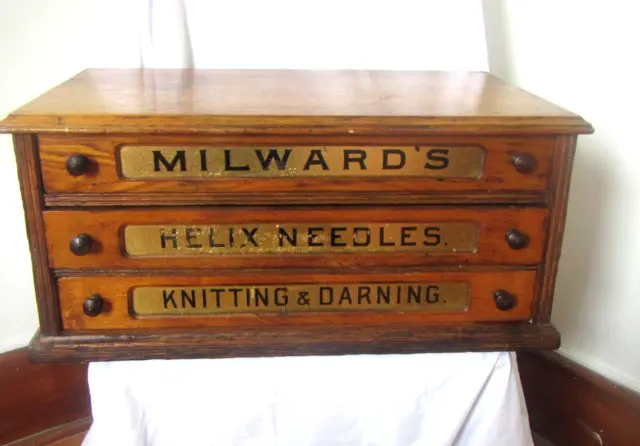 Antique Milward's Oak General Store Spool Drawer with Advertising