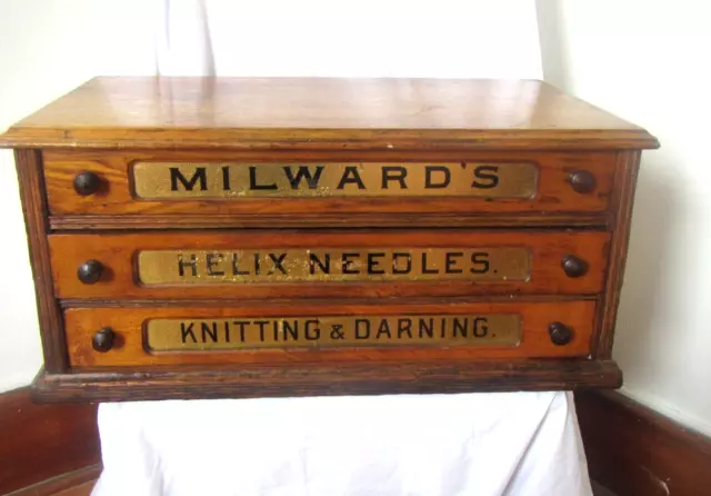 Antique Milward's Oak General Store Spool Drawer with Advertising