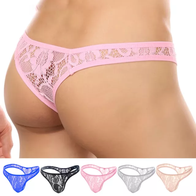 Men Sexy Lace G-string Thong Briefs Low Waist Underwear See Through T Back❤Panty