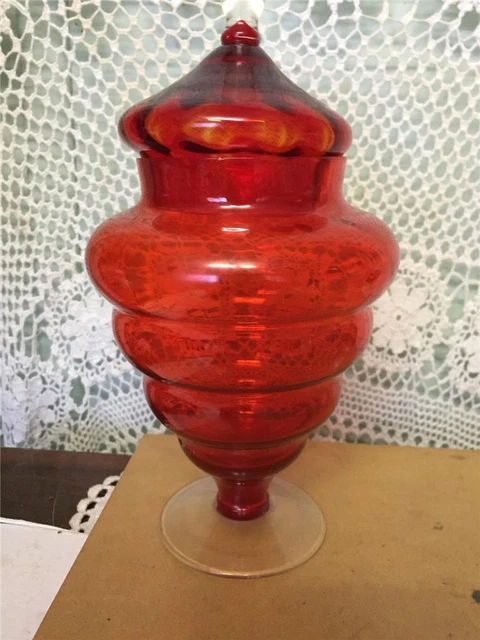 Retro 1960s Genie Bee Hive Style Red Glass Apothecary / Candy Jar -