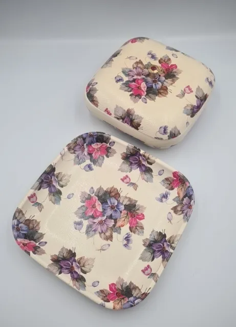 Vintage Japanese Vanity Box Tray Set Floral Plastic Matching Pair