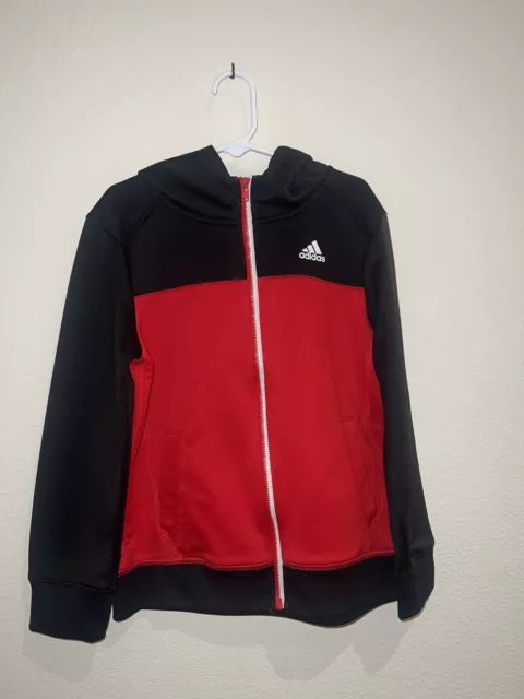 ADIDAS Little Boys Zip Up Hooded Sweatshirt NWT Size 7  Climawarm Black & Red