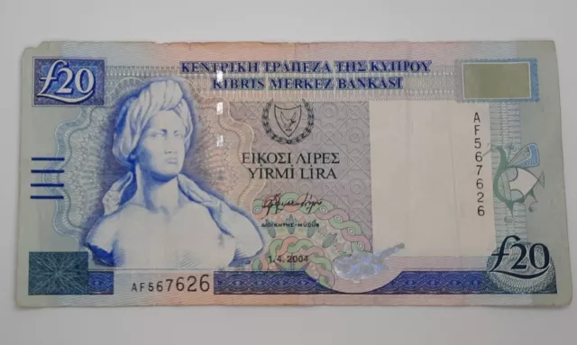 2004 - Central Bank Of Cyprus - £20 (Twenty) Lira /Pounds Banknote No. AF 567626