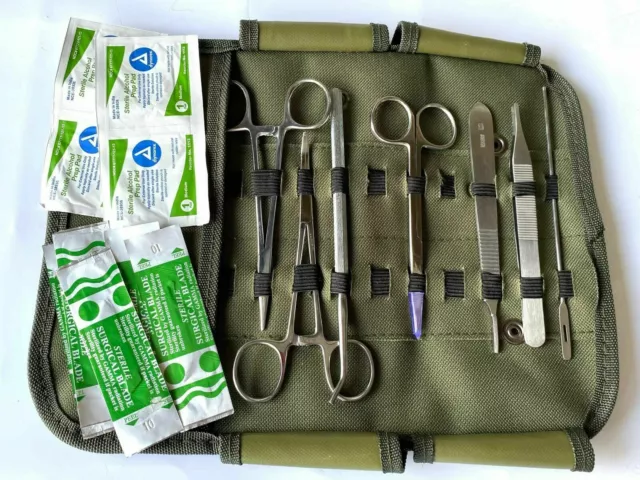 Army Surgical Kit - Sutures, Scalpel, Hemostats - Black - Military First Aid