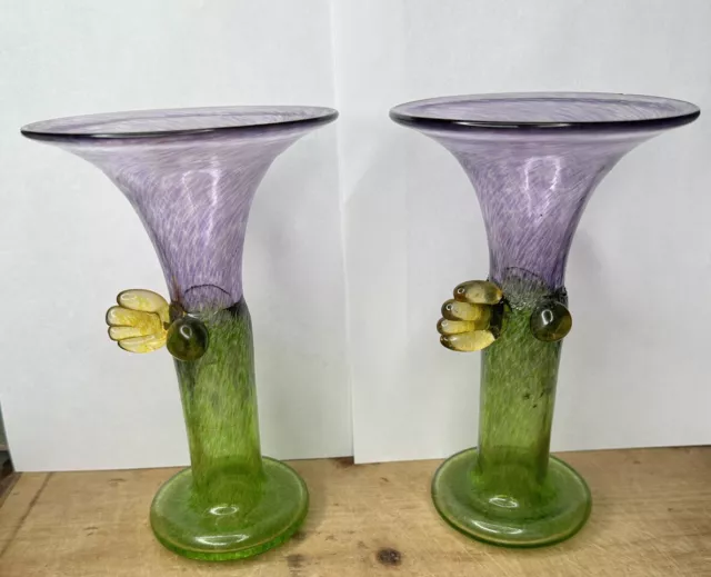 PAIR Kosta Boda 7" Windpipe Vase Bertil Vallien Trumpet Glass Wind Pipe 48176