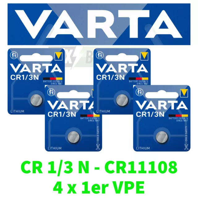 4 x Varta CR 1/3 CR11108 2L76 58L CR1/3N 3V Knopfzelle Lithium Batterie NEU