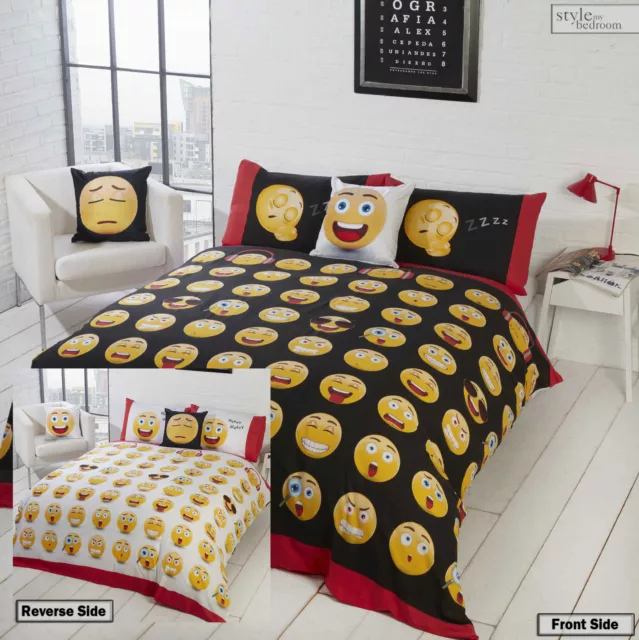 2 Coté Visage Smiley Emotion Emoji Icônes Réversible Housse Couette Literie Set