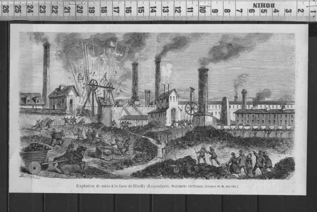 G363 / Gravure 1868 /  Explosion De Mine A La Fosse De Hindly - Lancashire