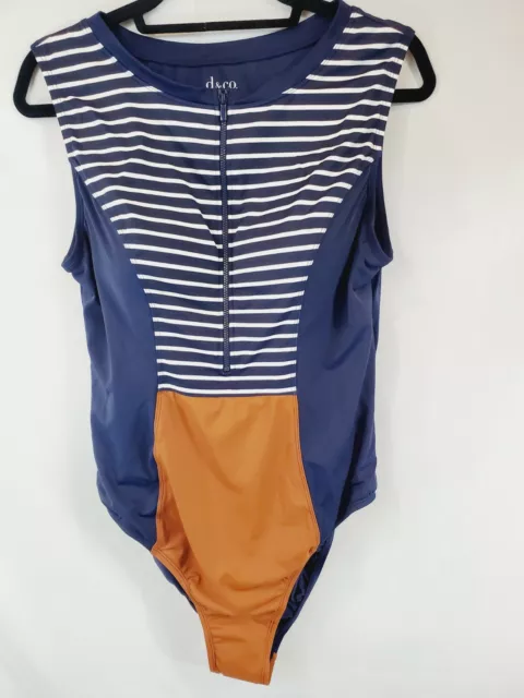 Denim & Co. Beach Women's Navy Stripe Half Zip Colorblock One-Piece Size 16