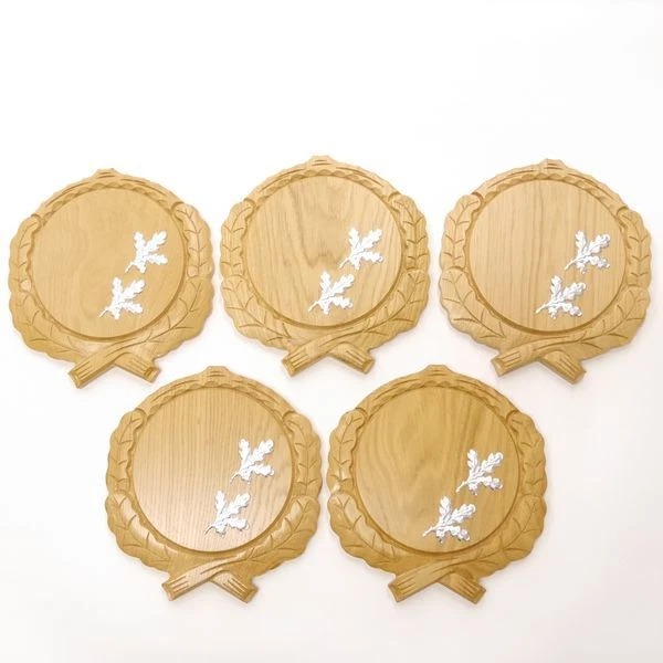 5 Pieza Placa de Jabalí Tallado Roble Claro AF17, 5cm Con 10x Aluminio Hoja