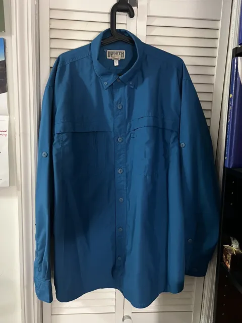 DULUTH TRADING COOL Plus Action Shirt Mens Size XL Blue Fishing Button ...