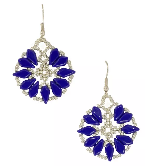 orecchini pendenti rotondi fatti a mano perline di vetro blu argento regalino