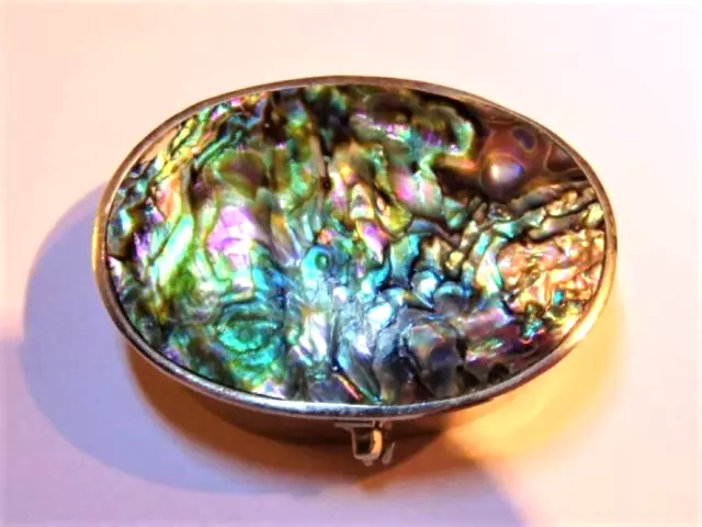 Vintage ALPACA Abalone Oval Trinket Ring Box Signed