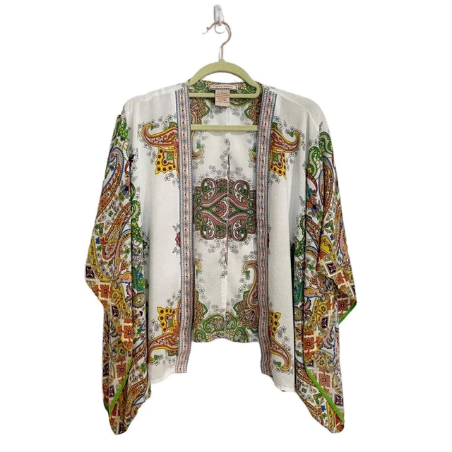 Flying Tomato White Paisley Print Open Front Kimono Sz S