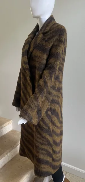 NEW COS RECYCLED Wool Blend Tiger-Print Fuzzy Coat Jacket Size 10 ...