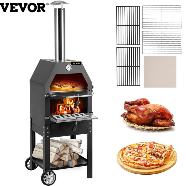 Four à Pizza au Feu de Bois sur Roulette Portable Barbecue Charbon Grill Jardin