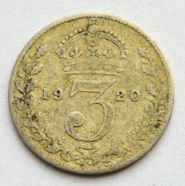 Great Britain Uk 3 Pence 1920 Old Silver Coin