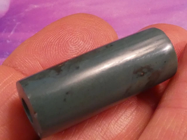 Ancient Pre-Columbian Tairona Culture Green Blue Jasper Tube Bead 31.4-12.4 Mm Ancient Pre-Columbian Tairona Culture Green Blue Jasper Tube Bead 31.4-12.4 Mm