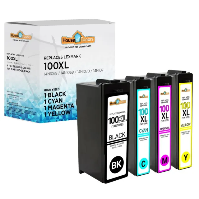 4 PK #100XL Black & Color Cartridges for Lemark 14N1071 14N1070 14N1069 14N1068