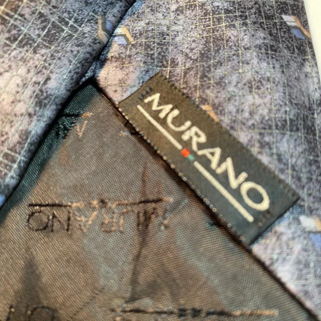 Murano Silk Tie Blue on Black Geometric Handmade USA 58 x 4 Necktie Pre Owned 3