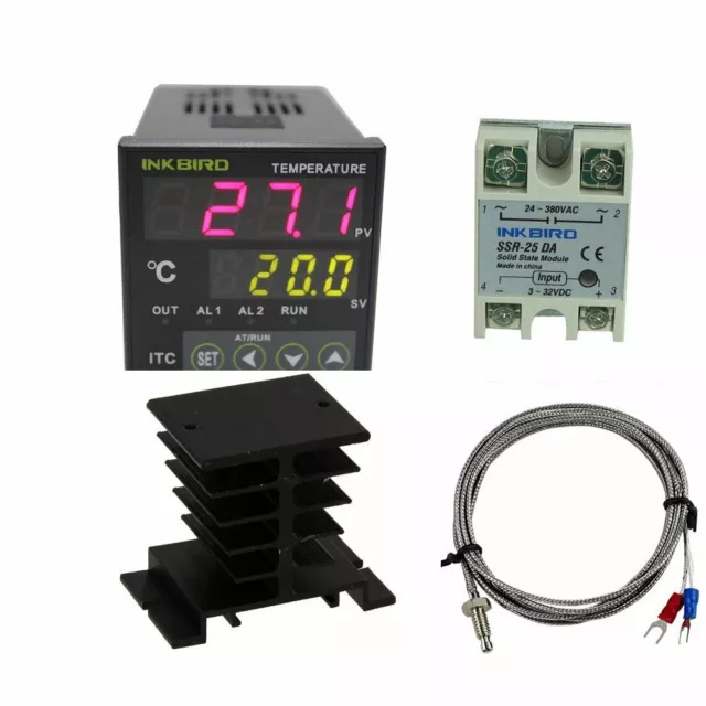 Inkbird PID Temperature Controller Thermostat ITC-100VH K Probe SSR Heat Sink UK