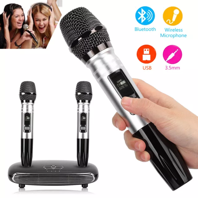 Professional Wireless Microphone System Dual Handheld 2 x Mic Cordless Receiver