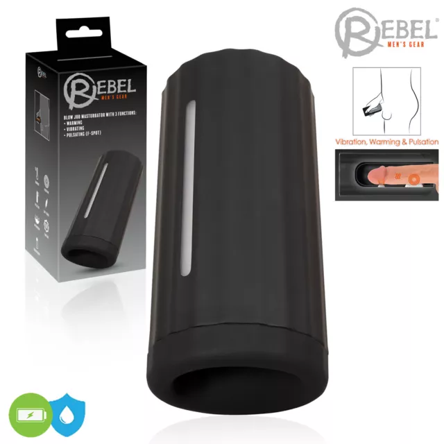 Rebel Blow Job Masturbator with 3 Functions, Warming Pulsating Vibrating Stroker