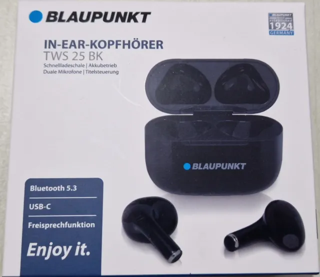 Blaupunkt TWS 25 Schwarz In Ear Kopfhörer Wireless Bluetooth Headset Kabellos