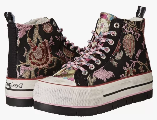 Desigual Floral Patchwork High Top Platform Sneakers Size US 8 Black EUR 39