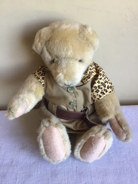 Generic Poseable Jointed Golden Brown Teddy Bear Safari Dress Plush Toy 13"H