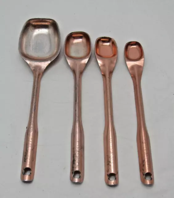 Vintage Copper Color Aluminum Measuring Spoons 1950's Retro Farm Kitchen  Props 