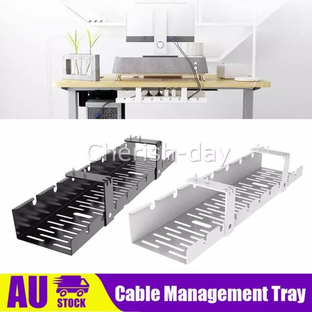 Under Desk Cable Management Tray Hide Wire Organizer Tidy Cord Line Basket Rack