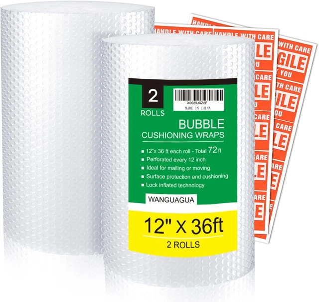 2 Pack 12 Inch X 72 Ft Total Bubble Packing Wrap for Moving Boxes Shipping Cushi