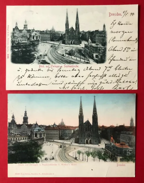 2 x AK DRESDEN 1899/1907 Blick auf Zwinger und Sophienkirche     ( 99512