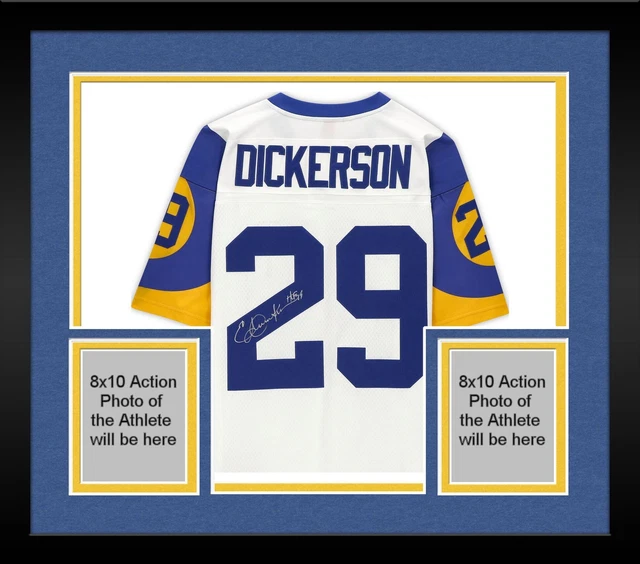 FRMD Eric Dickers Rams Signed Mitchell & Ness Replica Jersey with HOF 99 Insc