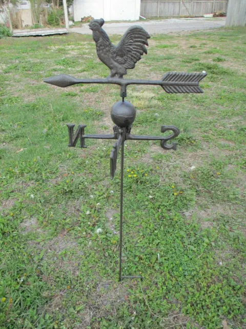 Cast Iron Rooster Weathervane Weather Vane Stake Ground Garden Farm Garden