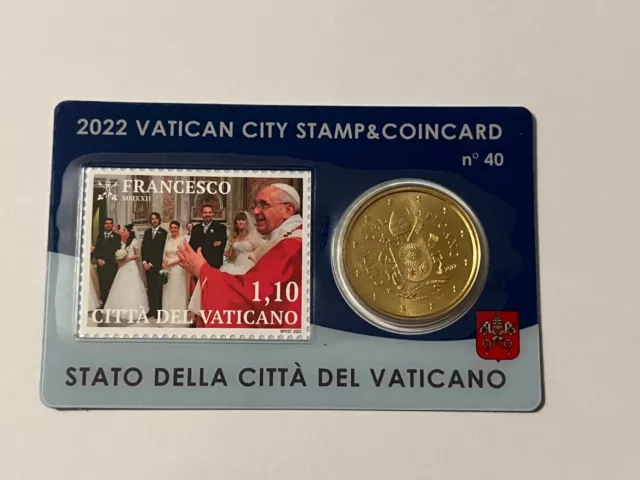 A  Saisir  Coincard  Vatican  Annee  2022  N°40  Piece  50 Ct + Timbre  1,10€