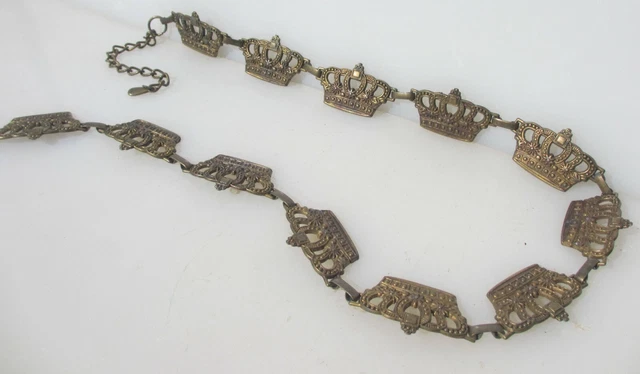 Victorian Brass Chain Light Old Antique Belt Curtain Tie Back Holder Crown 42"L 2