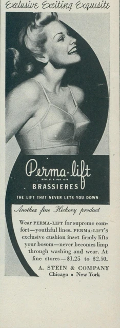 1944 Perma Lift Brassieres Pin Up Lift Never Lets You Down Vintage Print Ad L23