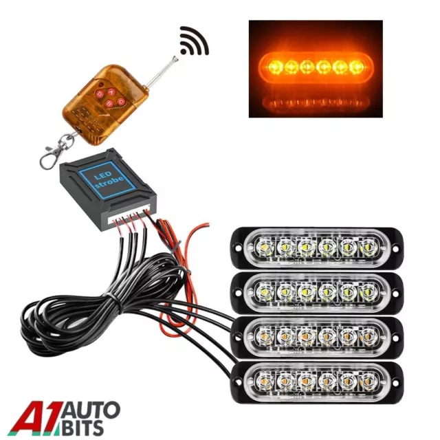 Wireless Amber 24 LED Flashing Grill Lights Bar Warning Recovery Breakdown Kit