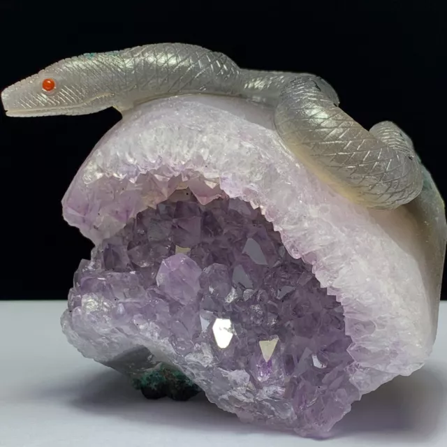 Rare Natural Crystal. Quartz Mineral  Specimen .Handcrafted Snake, Stone Statue.